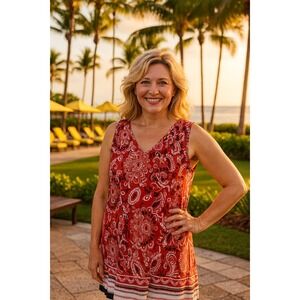 Ann Taylor Factory Linen Blend Dress Vacation Beachy Paisley Cruise Classic 14